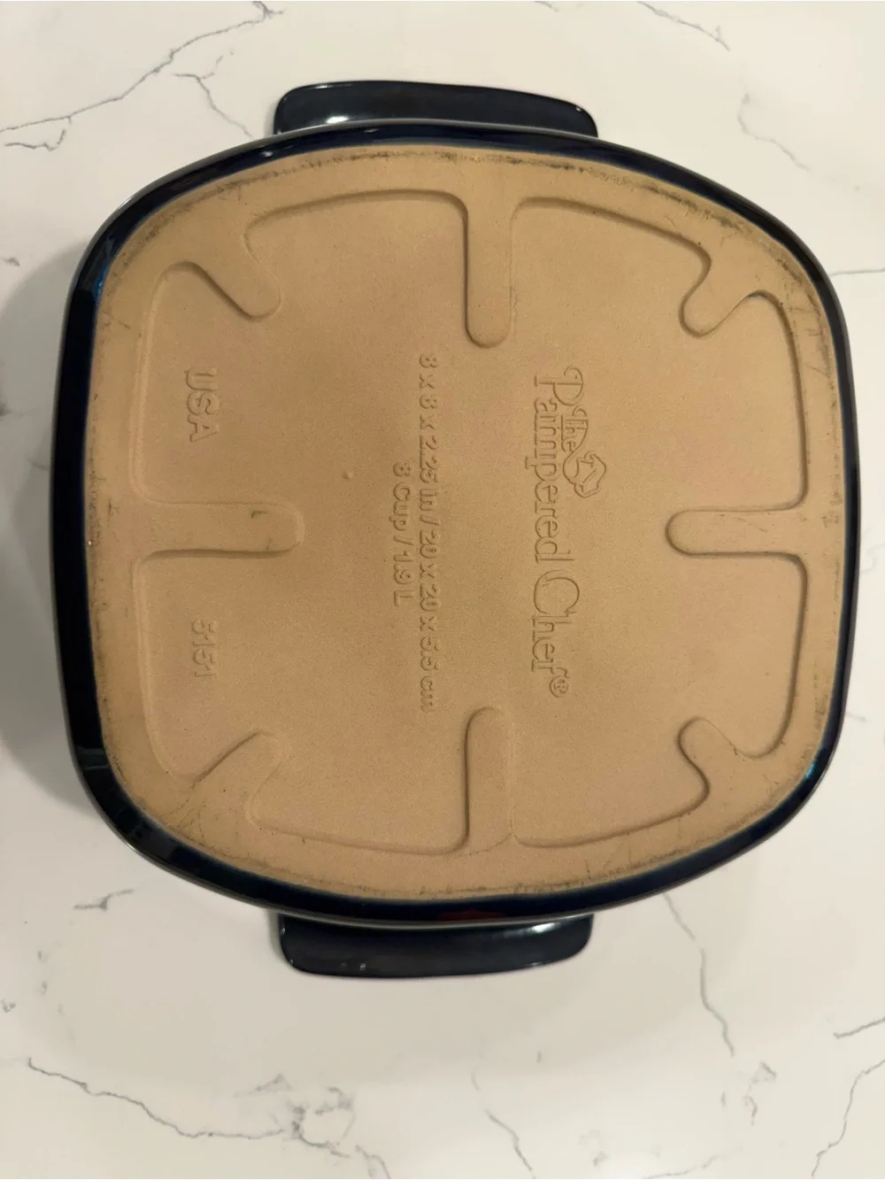 Pampered Chef 8” blue square stoneware